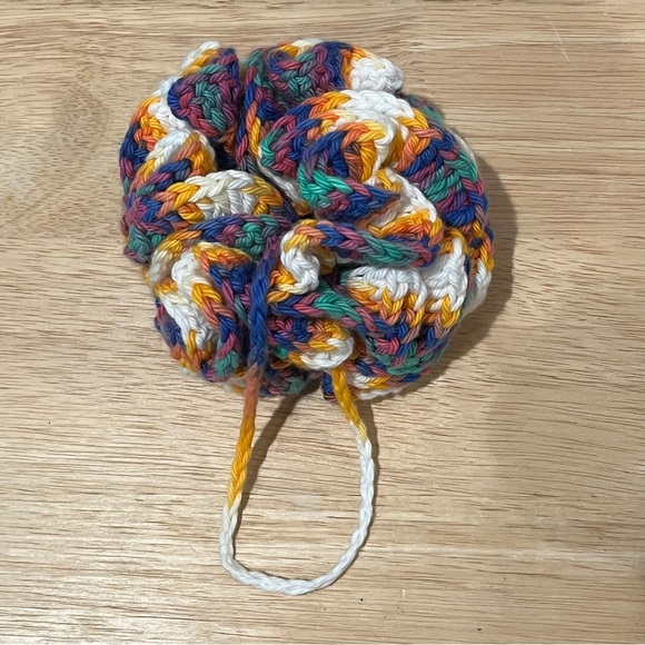 Set of 2 Crochet Pink/Yellow/Blue Eco-Friendly Bath Loofahs with Hanging Loop - Picture 3 of 10
